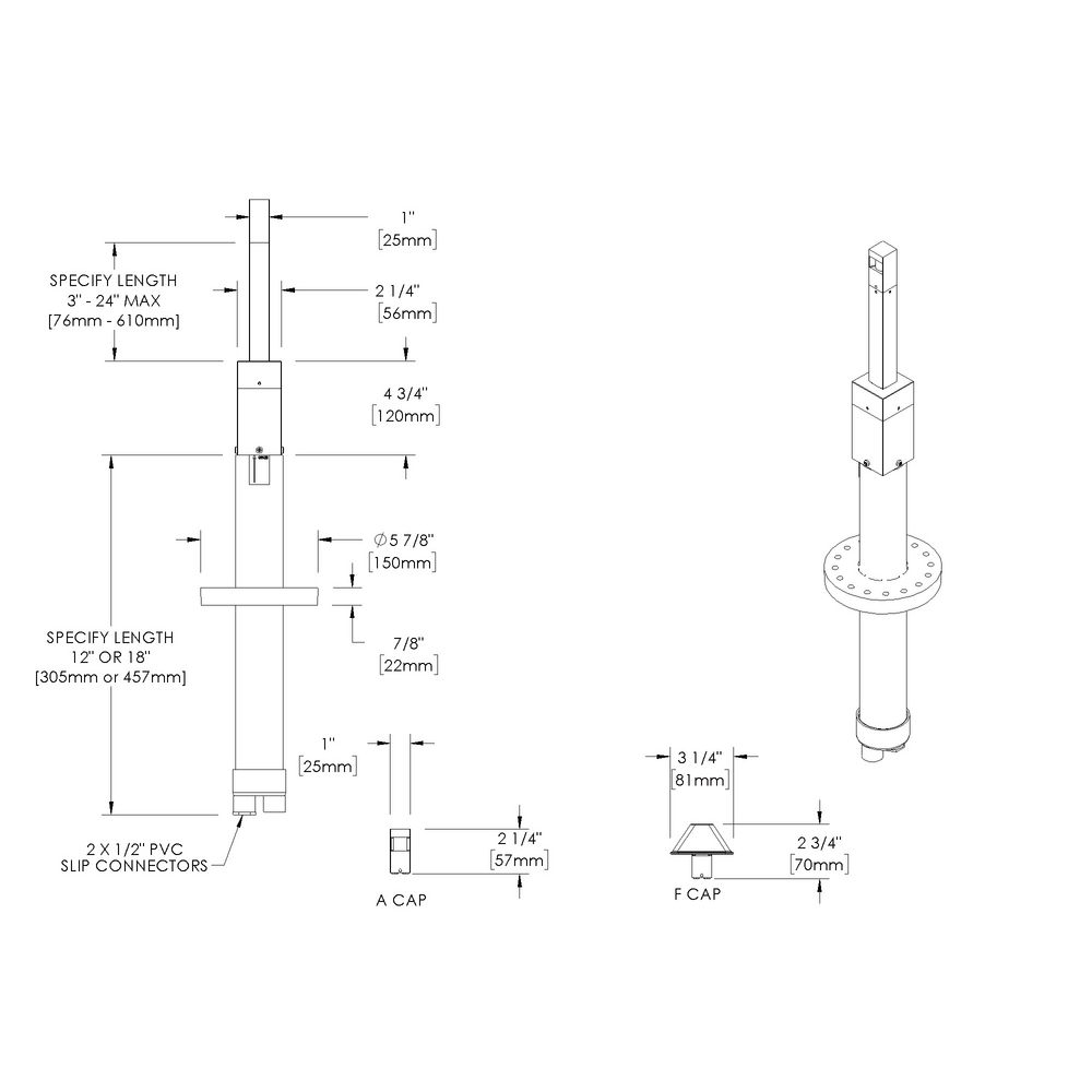 LITESTICK - Bollard - Line Voltage Via Transformer - LED High-Power - Square - Power Pipe PP1 - 18