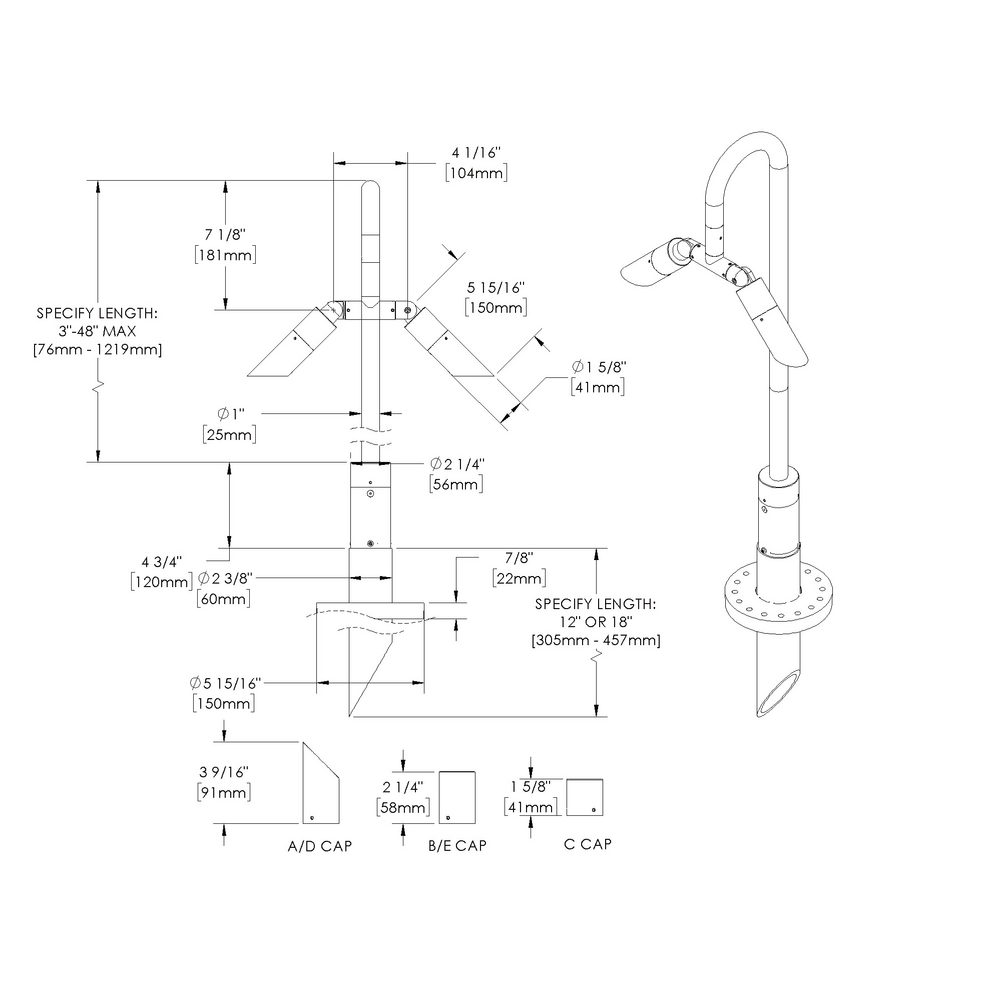 MICRO NITE - Bollard - Line Voltage Via Transformer - LED High-Power - Style B - 2 Fixtures
