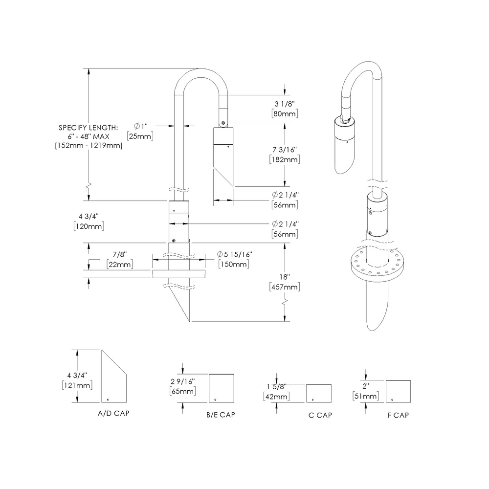 NITE STAR - Bollard - Line Voltage Via Transformer - Lamp MR16 Gu5.3 - Style B - Single
