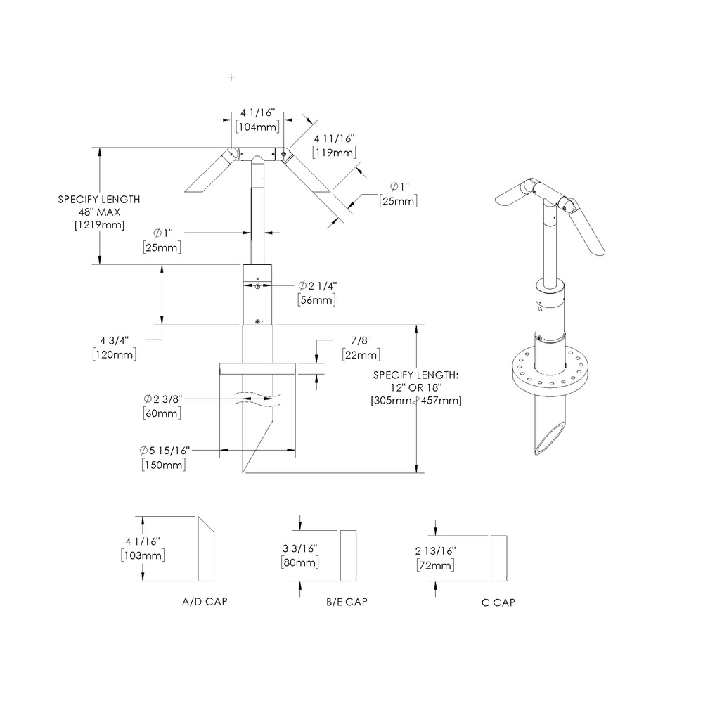 MINI MICRO - Bollard - Line Voltage Via Transformer - LED High-Power - Style C - 2 Fixtures - Asymmetrical Optics