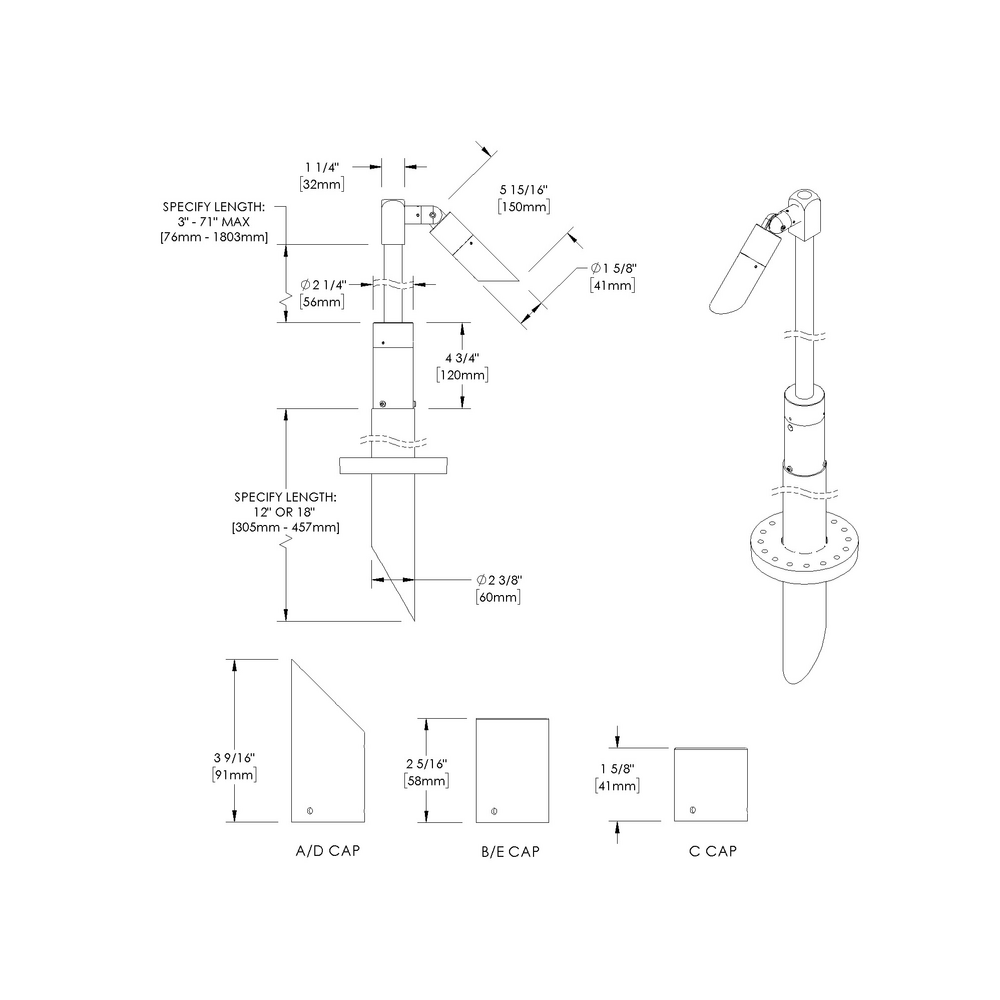 MICRO NITE - Bollard - Line Voltage Via Transformer - LED High-Power - Style C - Single