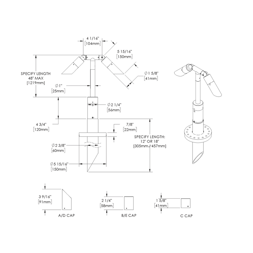 MICRO NITE - Bollard - Line Voltage Via Transformer - LED High-Power - Style C - 2 Fixtures