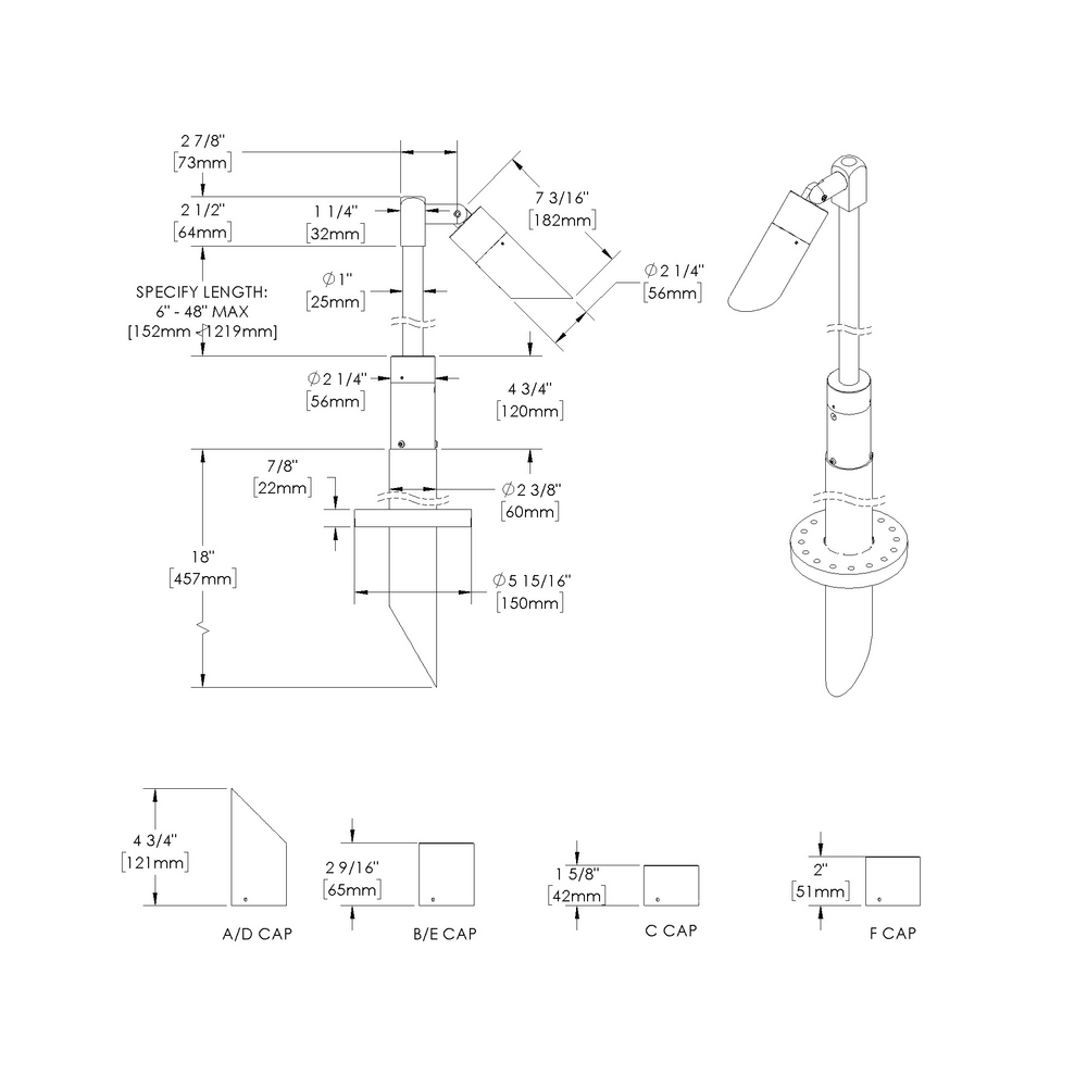 NITE STAR - Bollard - Line Voltage Via Transformer - Lamp MR16 Gu5.3 - Style C - Single