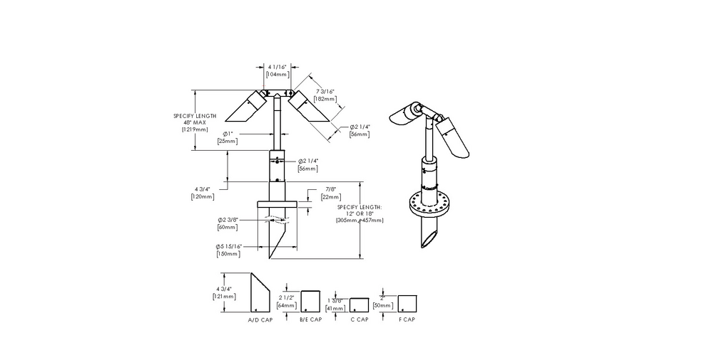 NITE STAR - Bollard - Line Voltage Via Transformer - Lamp MR16 Gu5.3 - Style C - 2 Fixtures