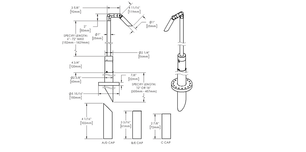 MINI MICRO - Bollard - Line Voltage Via Transformer - LED High-Power - Style L - Single - Asymmetrical Optics