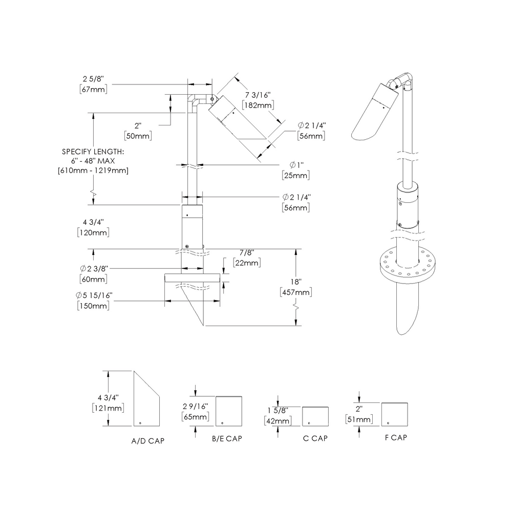 NITE STAR - Bollard - Line Voltage Via Transformer - Lamp MR16 Gu5.3 - Style L - Single
