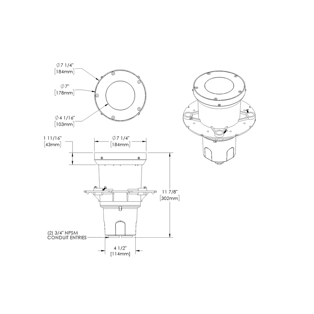 HP2 - In-grade - Line Voltage Via Transformer - Lamp AR111 - Deep Housing - Faceplate Flush Mount