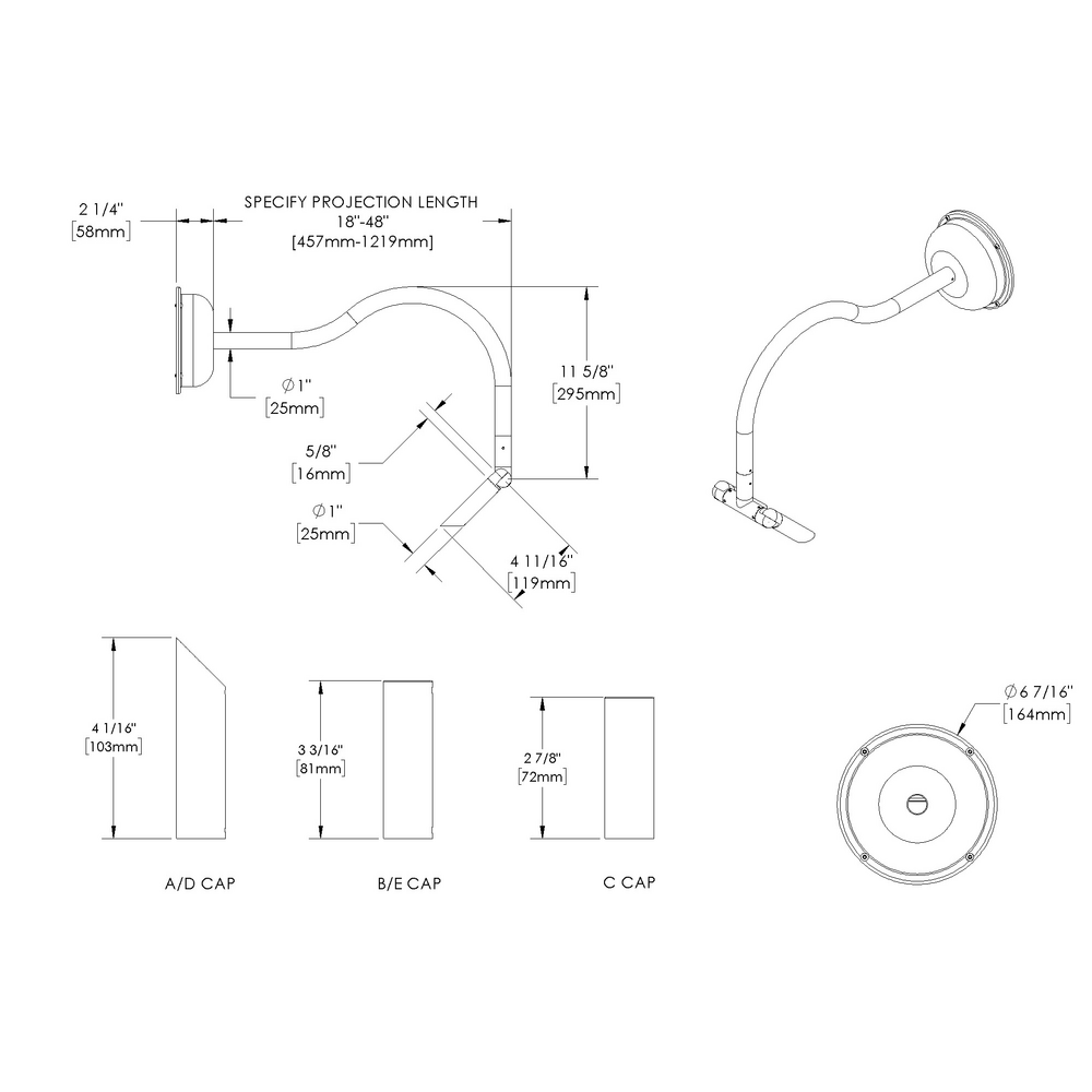 MINI MICRO - Wall Mount - Line Voltage Via Transformer - LED High-Power - Style A - 2 Fixtures - Power Canopy PC1 - Asymmetrical Optics