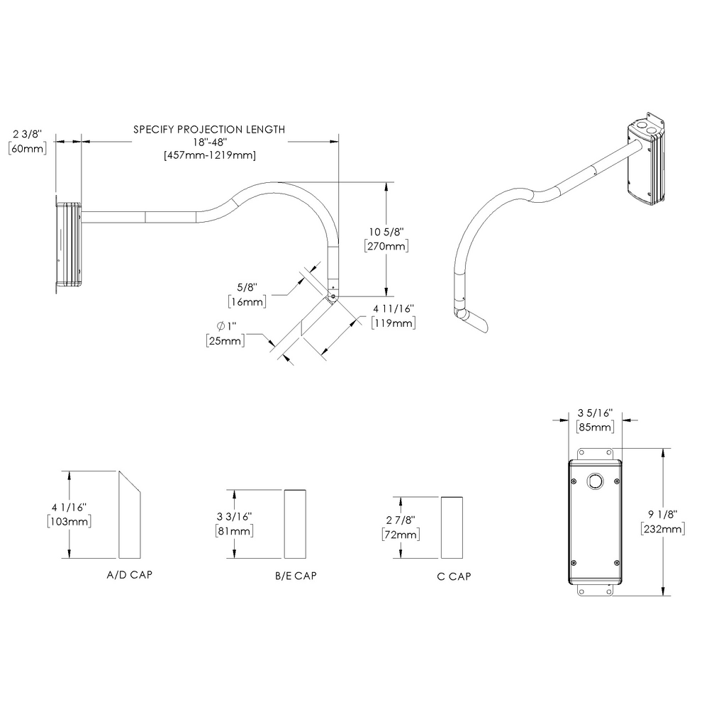 MINI MICRO - Wall Mount - Line Voltage Via Transformer - LED High-Power - Style A - Single - Universal Power Module PM1 - Asymmetrical Optics