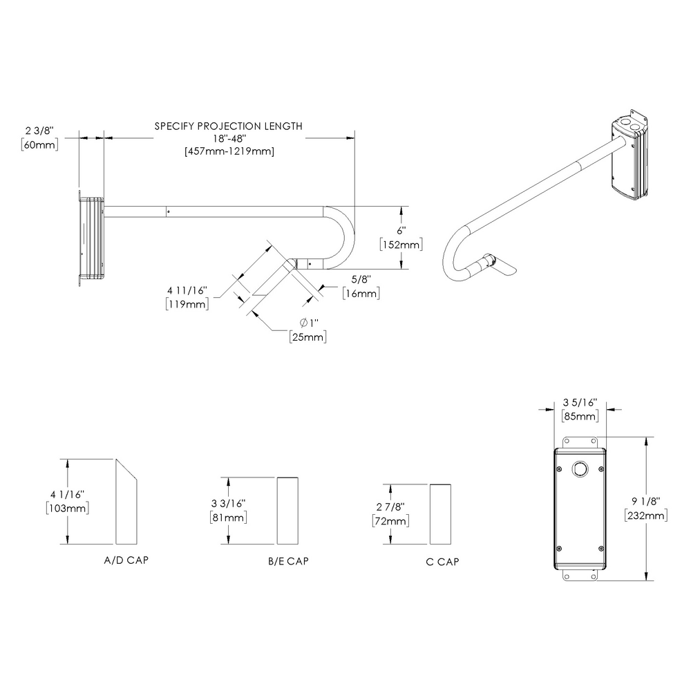 MINI MICRO - Wall Mount - Line Voltage Via Transformer - LED High-Power - Style B - Single - Universal Power Module PM1 - Asymmetrical Optics