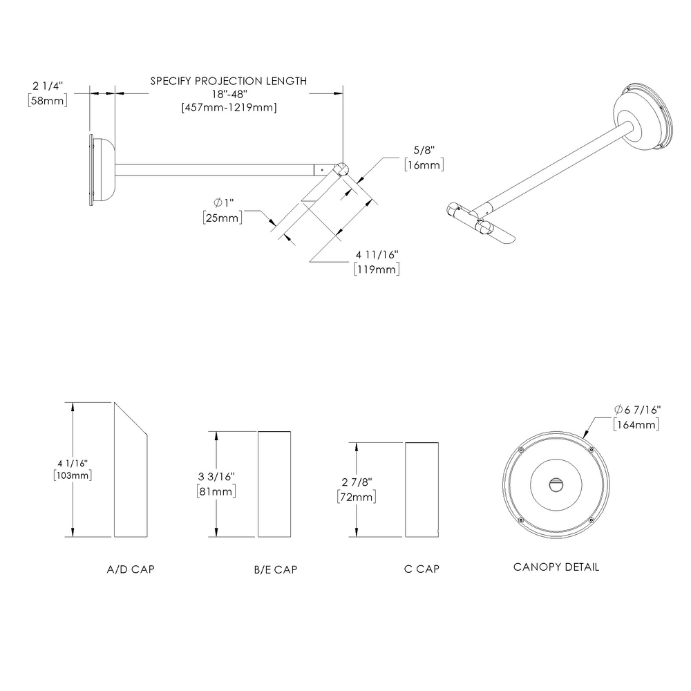 MINI MICRO - Wall Mount - Line Voltage Via Transformer - LED High-Power - Style C - 2 Fixtures - Power Canopy PC1 - Asymmetrical Optics