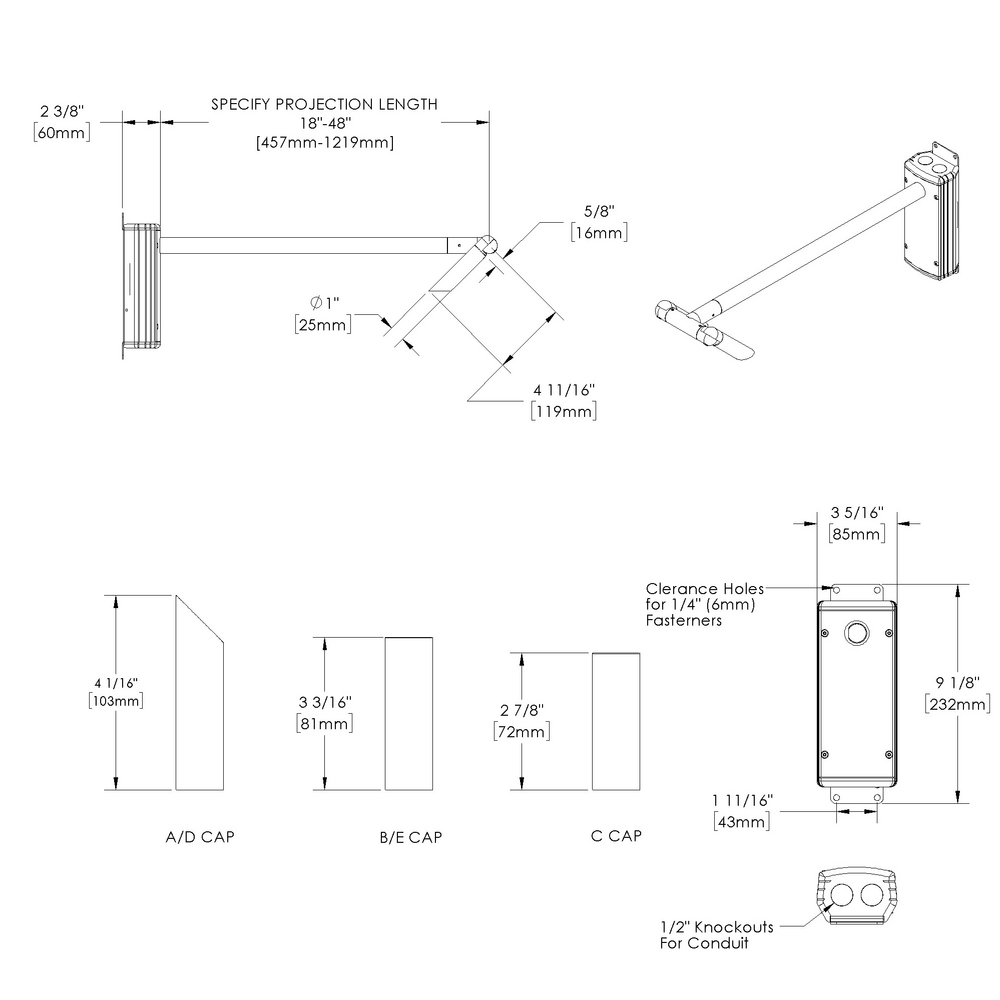 MINI MICRO - Wall Mount - Line Voltage Via Transformer - LED High-Power - Style C - 2 Fixtures - Universal Power Module PM1 - Asymmetrical Optics