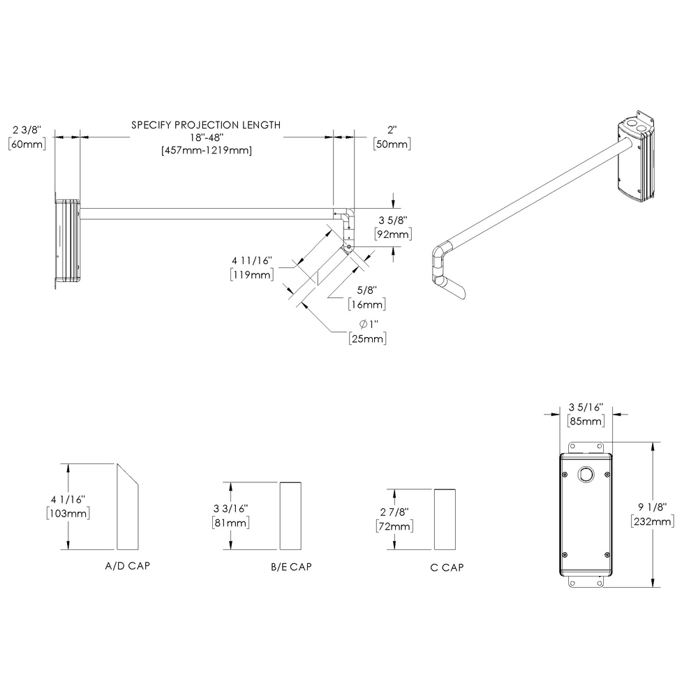 MINI MICRO - Wall Mount - Line Voltage Via Transformer - LED High-Power - Style L - Single - Universal Power Module PM1 - Asymmetrical Optics