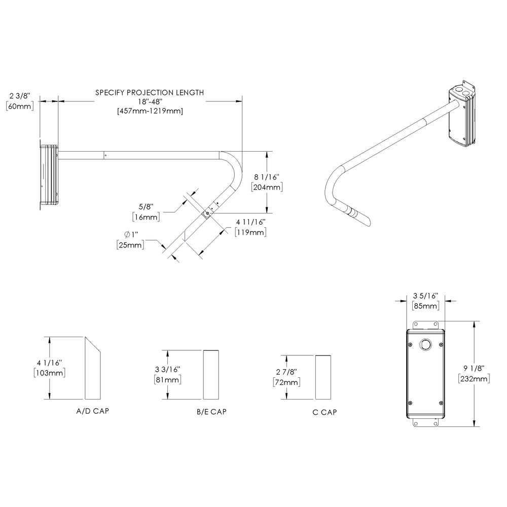 MINI MICRO - Wall Mount - Line Voltage Via Transformer - LED High-Power - Style F - Single - Universal Power Module PM1 - Asymmetrical Optics
