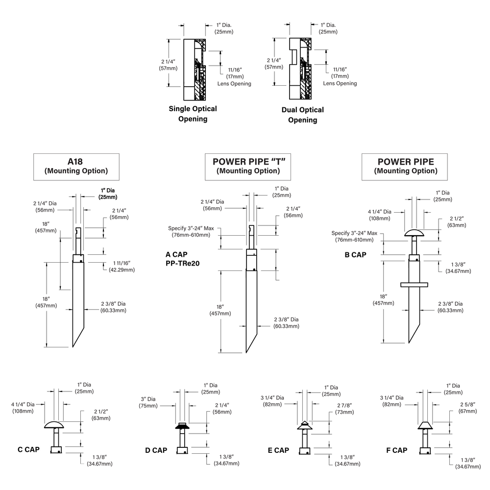 LITESTICK - Bollard - Line Voltage Via Transformer - LED High-Power - Round - Straight - Power Pipe PP1 - 18