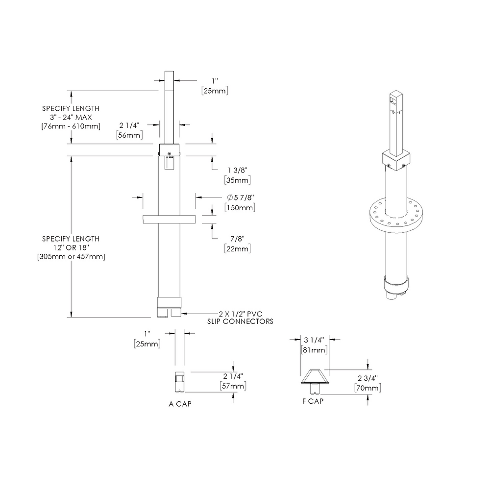 LITESTICK - Bollard - Low Voltage - LED High-Power - Square - Pipe PI1 - 18