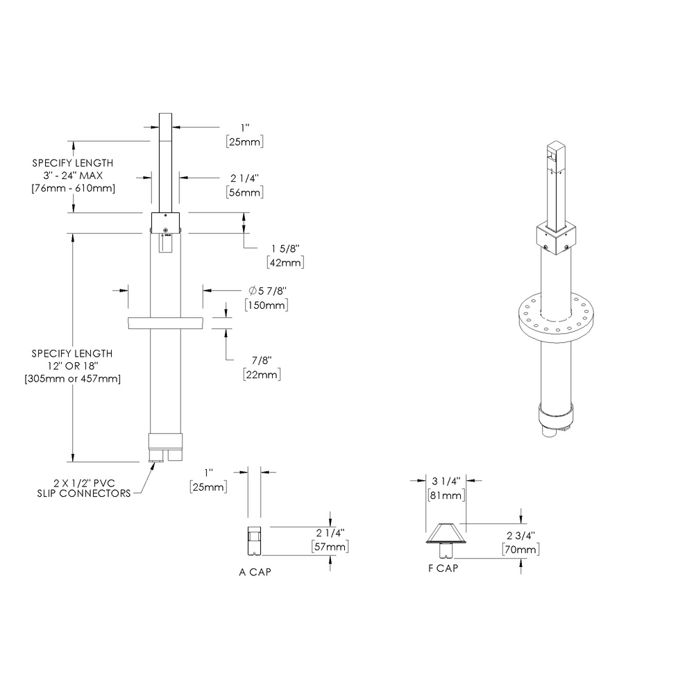 LITESTICK - Bollard - Low Voltage - LED High-Power - Square - Pipe PI1 - 18