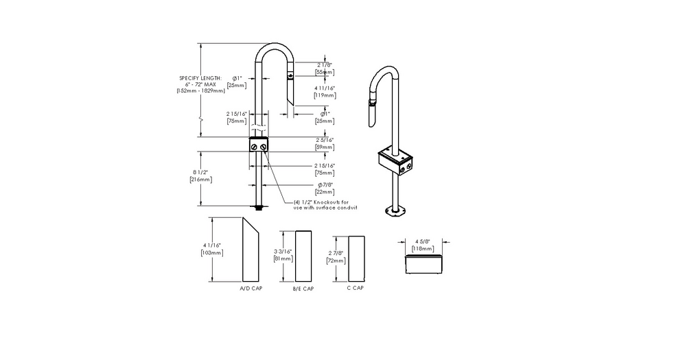 MINI MICRO - Bollard - Low Voltage - LED High-Power - Style B - Single - Anchor Base - Asymmetrical Optics