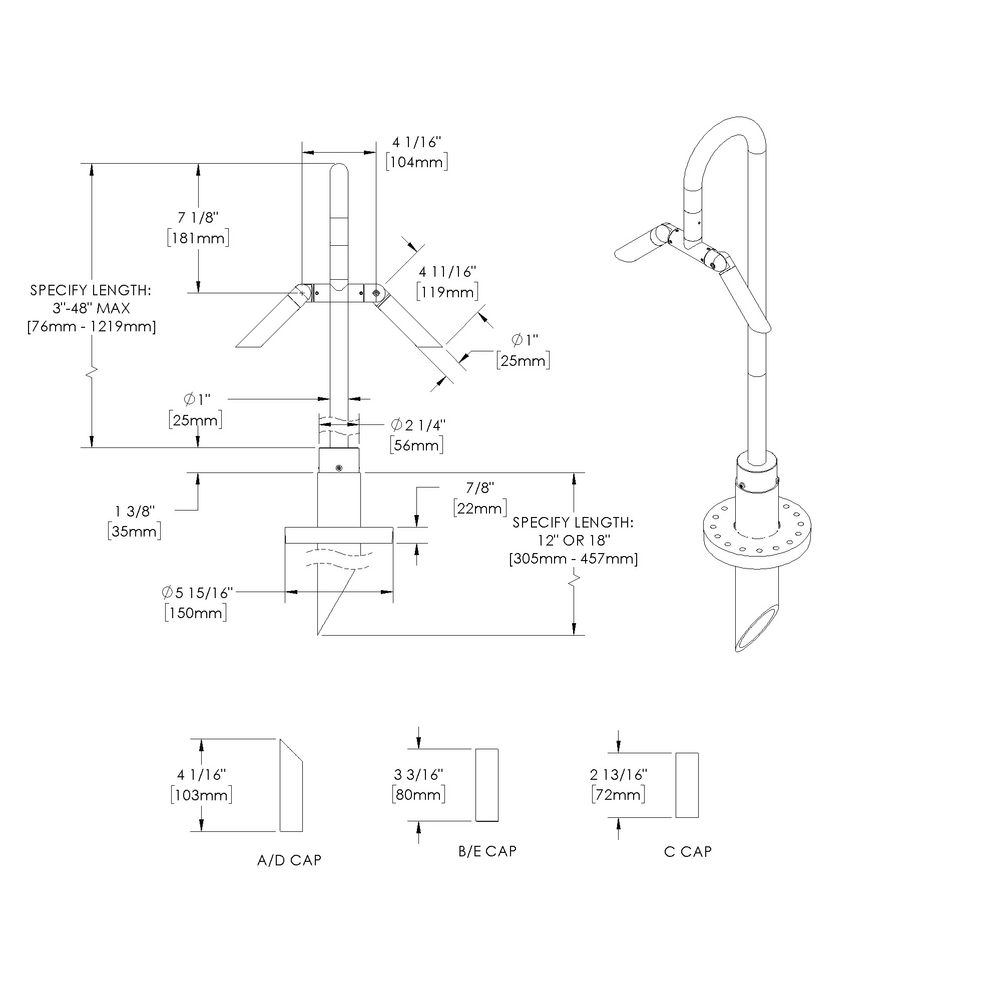 MINI MICRO - Bollard - Low Voltage - LED High-Power - Style B - 2 Fixtures - Pipe PI1 - 18