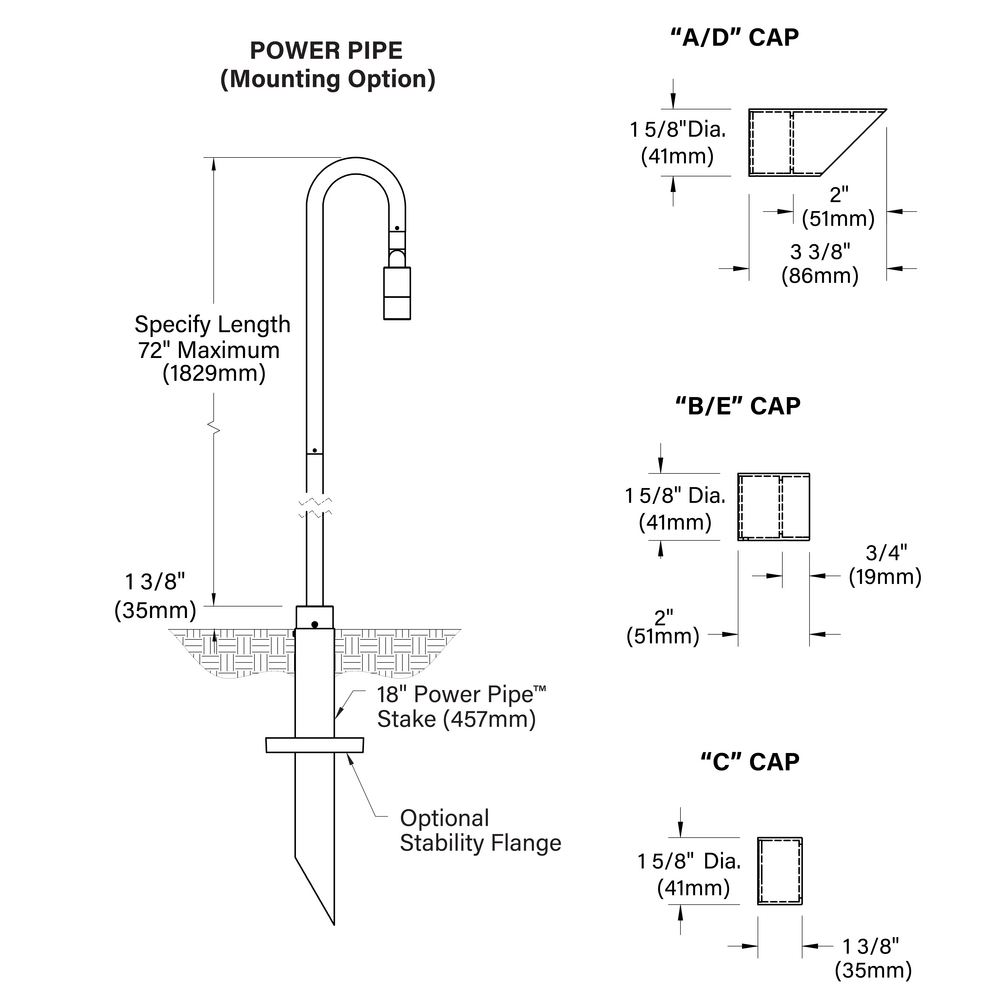 MICRO NITE - Bollard - Low Voltage - LED High-Power - Style B - Single - Pipe PI1 - 18