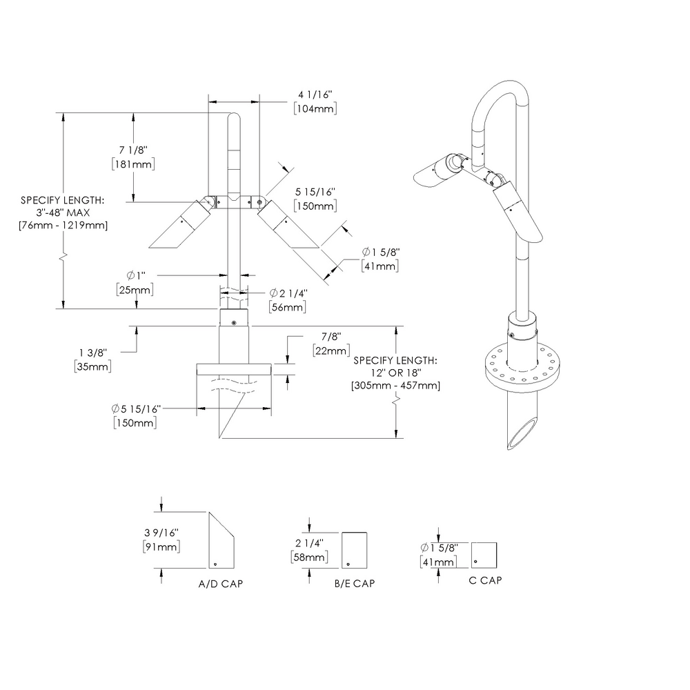 MICRO NITE - Bollard - Low Voltage - LED High-Power - Style B - 2 Fixtures - Pipe PI1 - 18