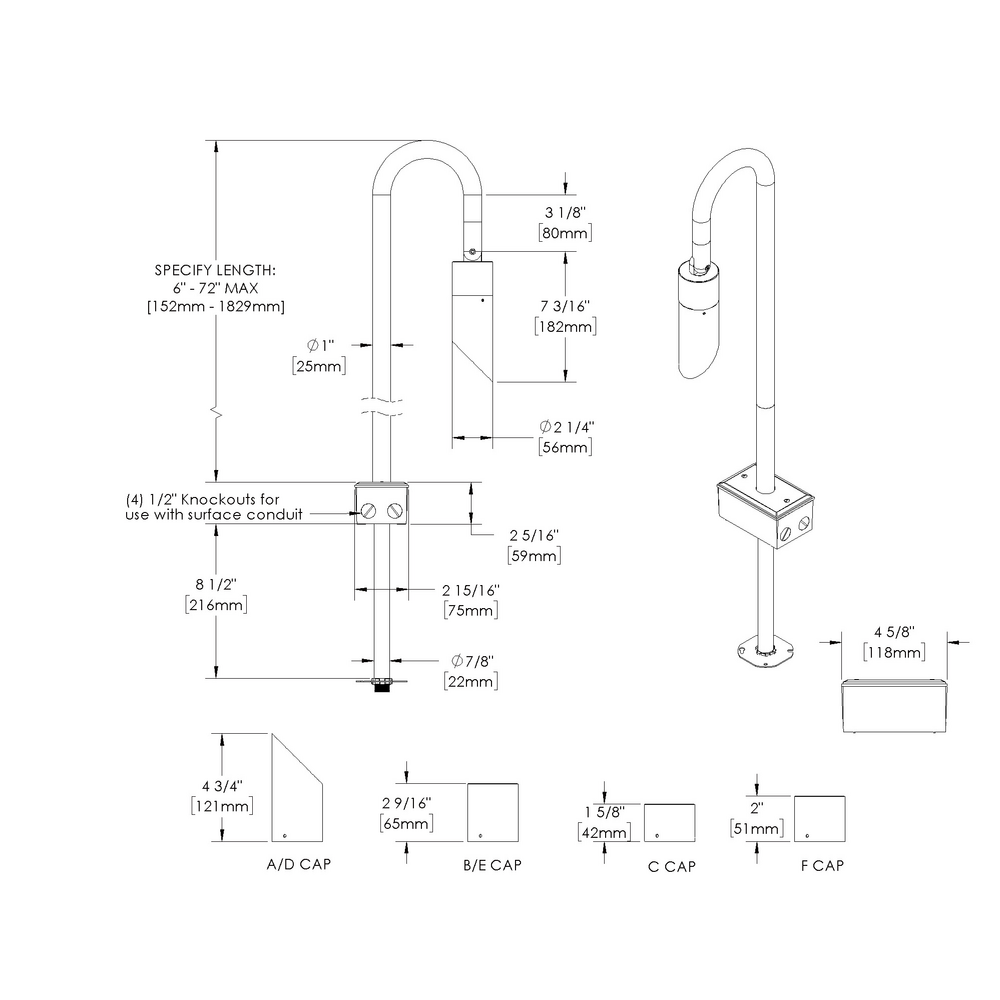 NITE STAR - Bollard - Low Voltage - Lamp MR16 Gu5.3 - Style B - Single - Anchor Base