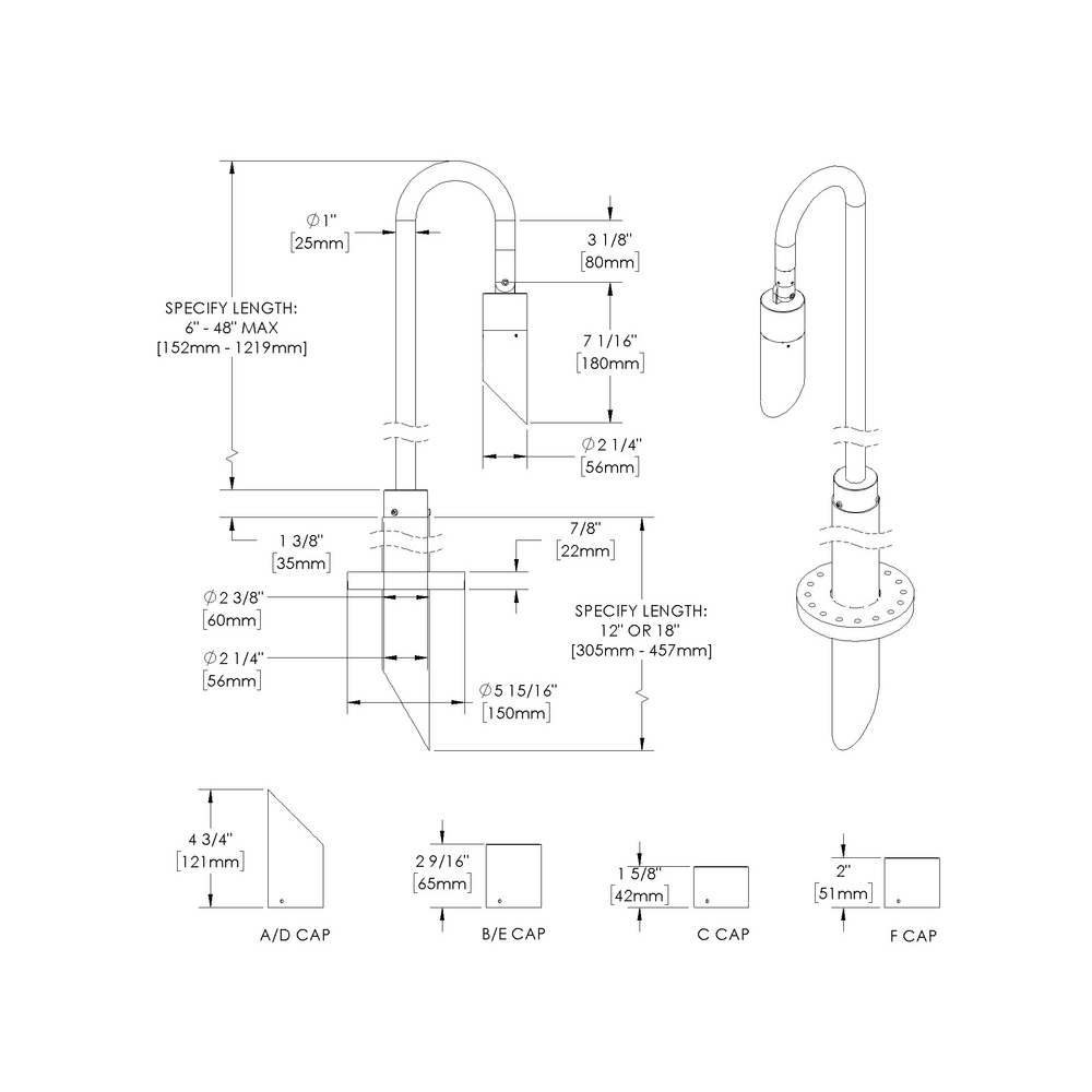 NITE STAR - Bollard - Low Voltage - Lamp MR16 Gu5.3 - Style B - Single - Pipe PI1 - 18