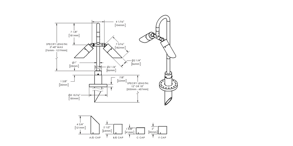 NITE STAR - Bollard - Low Voltage - Lamp MR16 Gu5.3 - Style B - 2 Fixtures - Pipe PI1 - 18