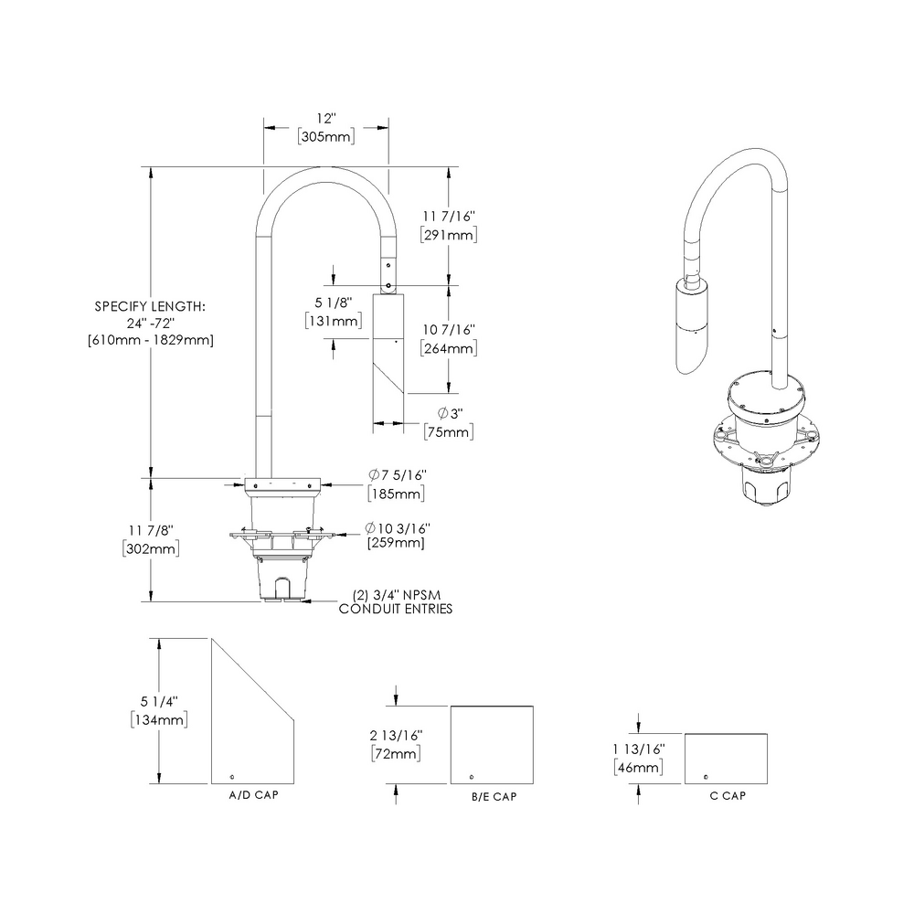 DENALI - Bollard - Line Voltage - LED COB - Style B - Single