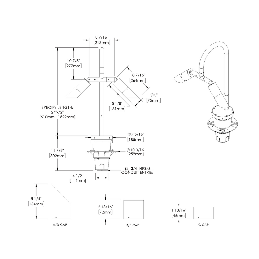 DENALI - Bollard - Line Voltage - LED COB - Style B - 2 Fixtures