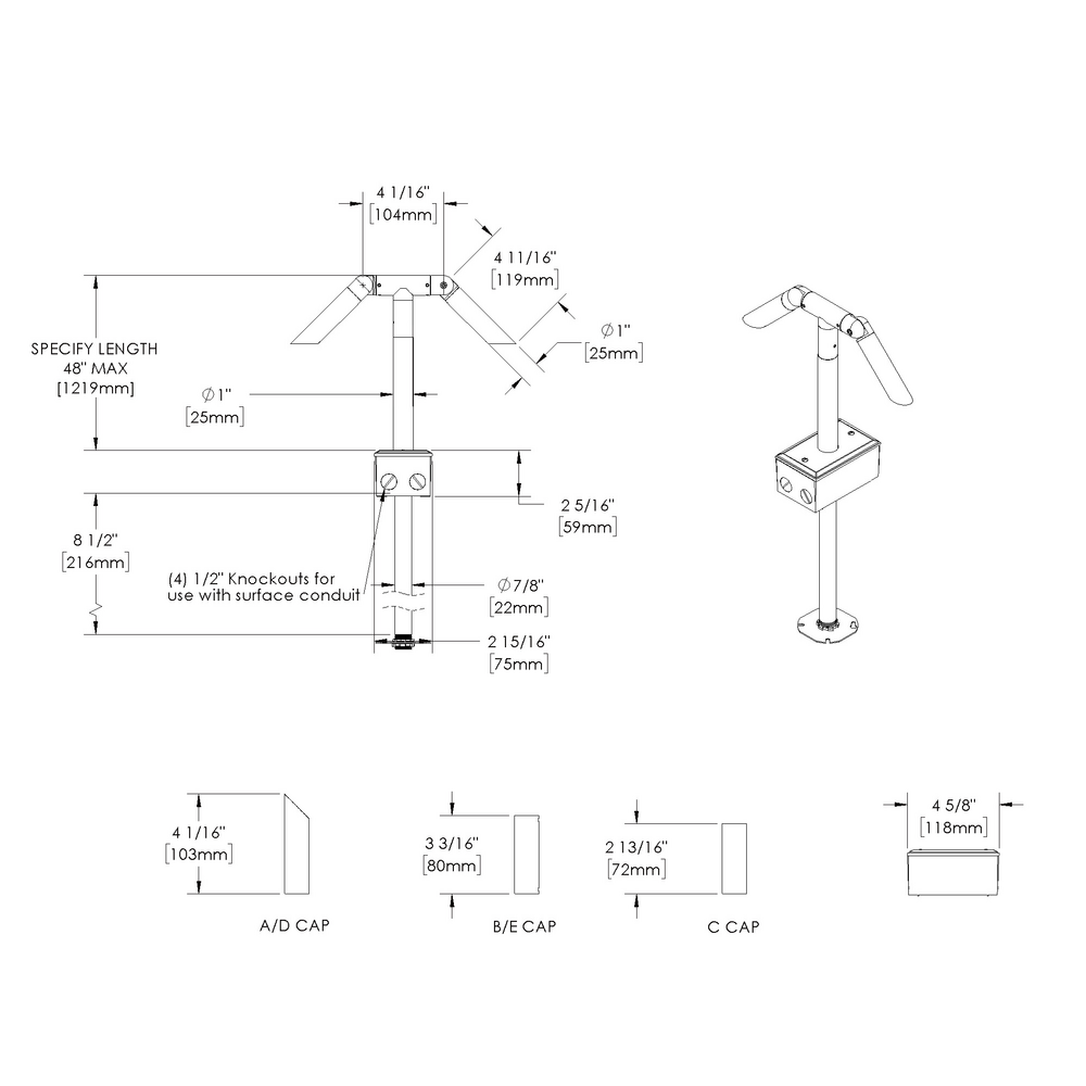 MINI MICRO - Bollard - Low Voltage - LED High-Power - Style C - 2 Fixtures - Anchor Base - Asymmetrical Optics