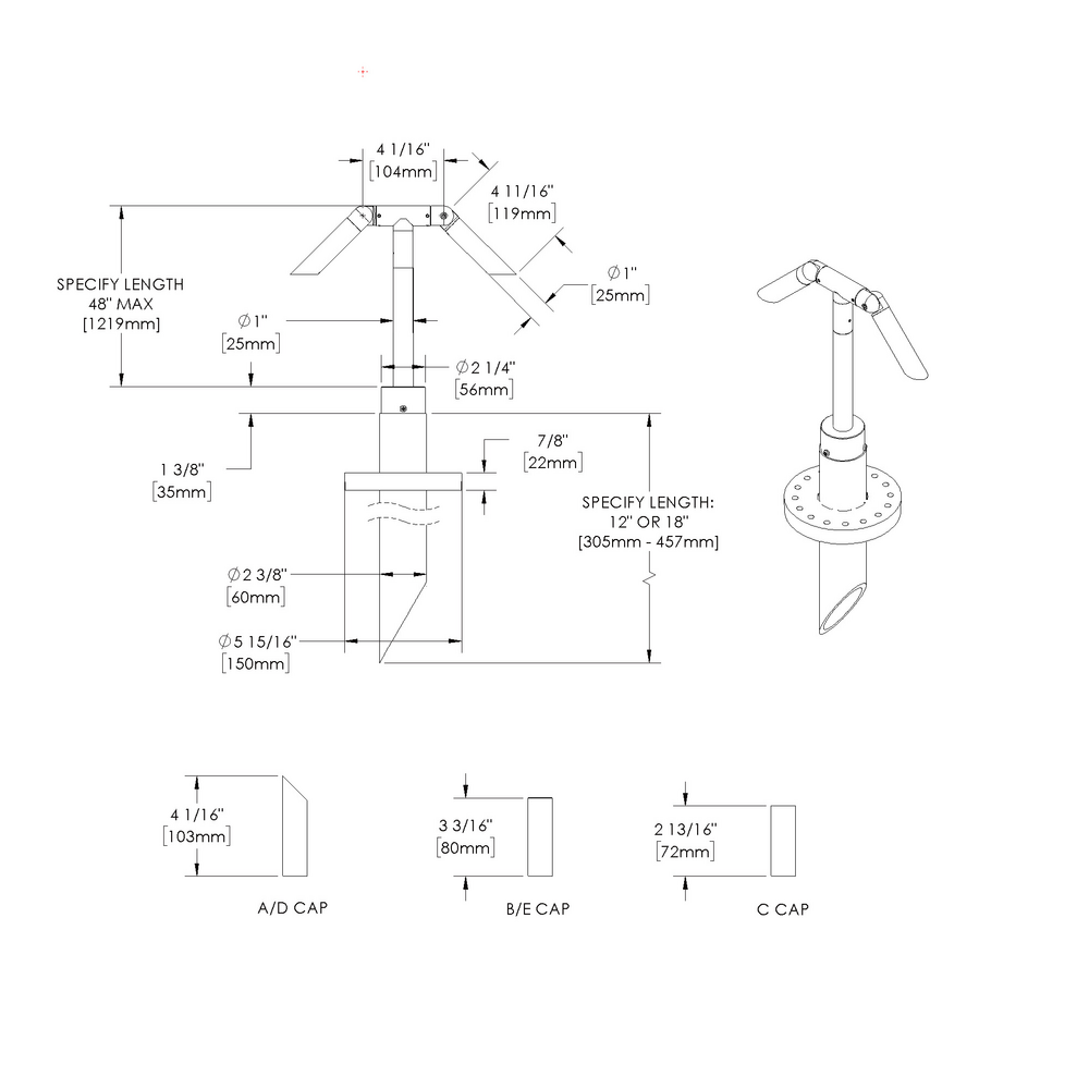 MINI MICRO - Bollard - Low Voltage - LED High-Power - Style C - 2 Fixtures - Pipe PI1 - 18