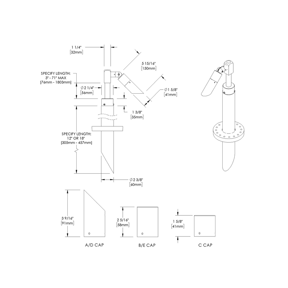 MICRO NITE - Bollard - Low Voltage - LED High-Power - Style C - Single - Pipe PI1 - 18