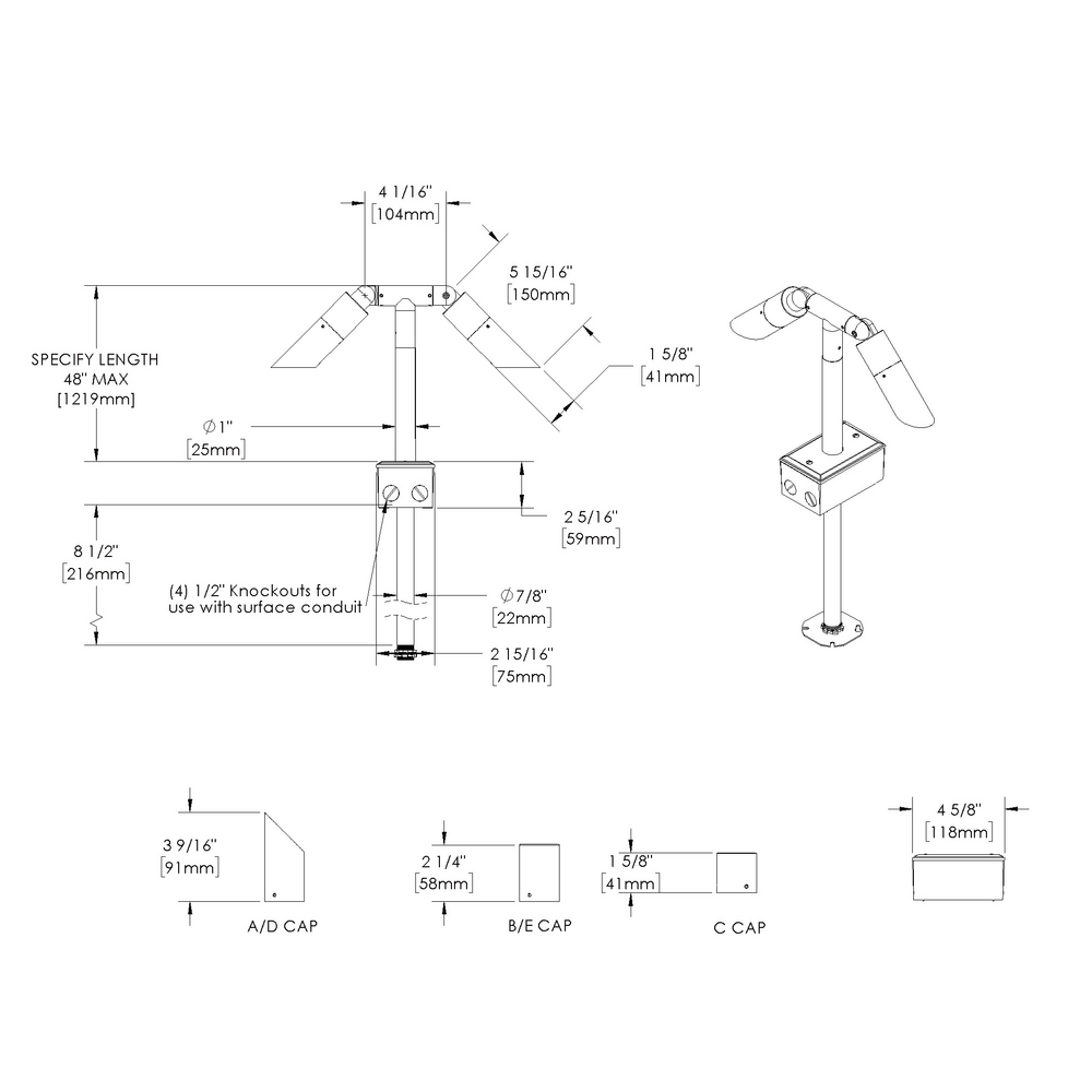 MICRO NITE - Bollard - Low Voltage - LED High-Power - Style C - 2 Fixtures - Anchor Base