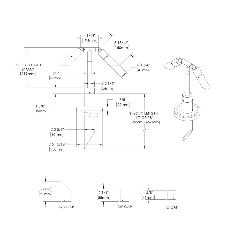 MICRO NITE - Bollard - Low Voltage - LED High-Power - Style C - 2 Fixtures - Pipe PI1 - 18