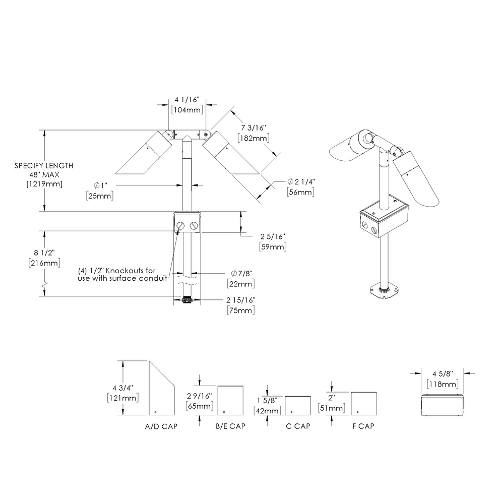 NITE STAR - Bollard - Low Voltage - LED High-Power - Style C - 2 Fixtures - Anchor Base