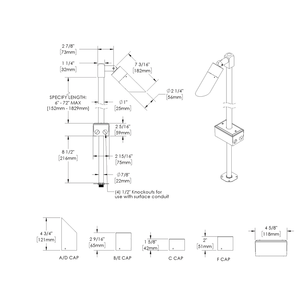 NITE STAR - Bollard - Low Voltage - Lamp MR16 Gu5.3 - Style C - Single - Anchor Base
