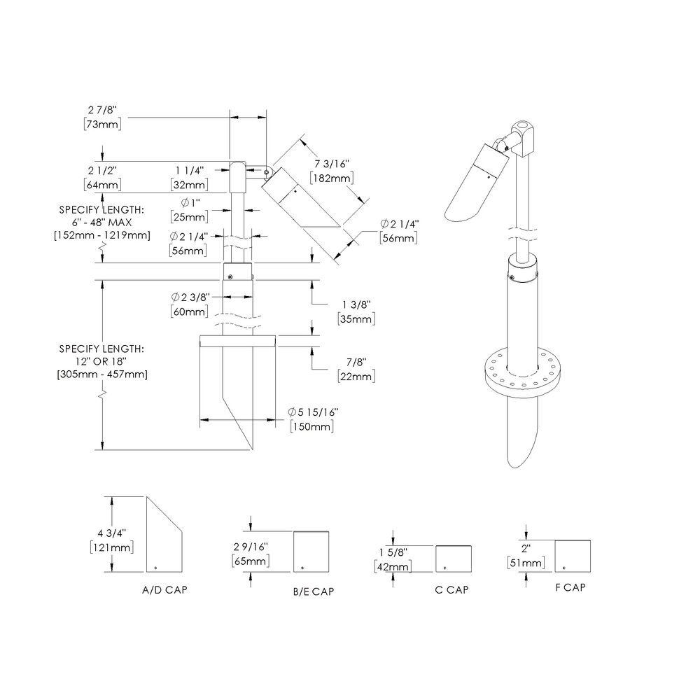 NITE STAR - Bollard - Low Voltage - Lamp MR16 Gu5.3 - Style C - Single - Pipe PI1 - 18