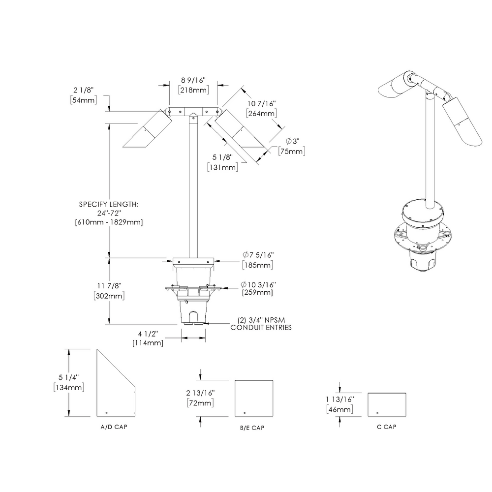DENALI - Bollard - Line Voltage - LED COB - Style C - 2 Fixtures