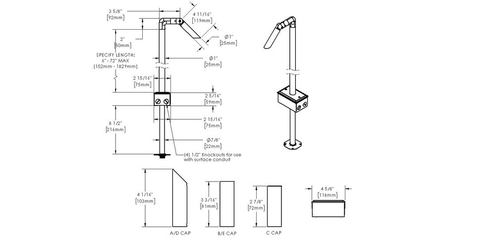 MINI MICRO - Bollard - Low Voltage - LED High-Power - Style L - Single - Anchor Base - Asymmetrical Optics