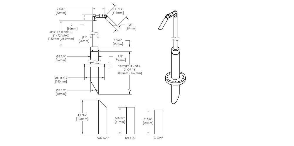 MINI MICRO - Bollard - Low Voltage - LED High-Power - Style L - Single - Pipe PI1 - 18
