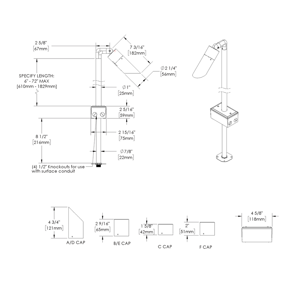 NITE STAR - Bollard - Low Voltage - Lamp MR16 Gu5.3 - Style L - Single - Anchor Base