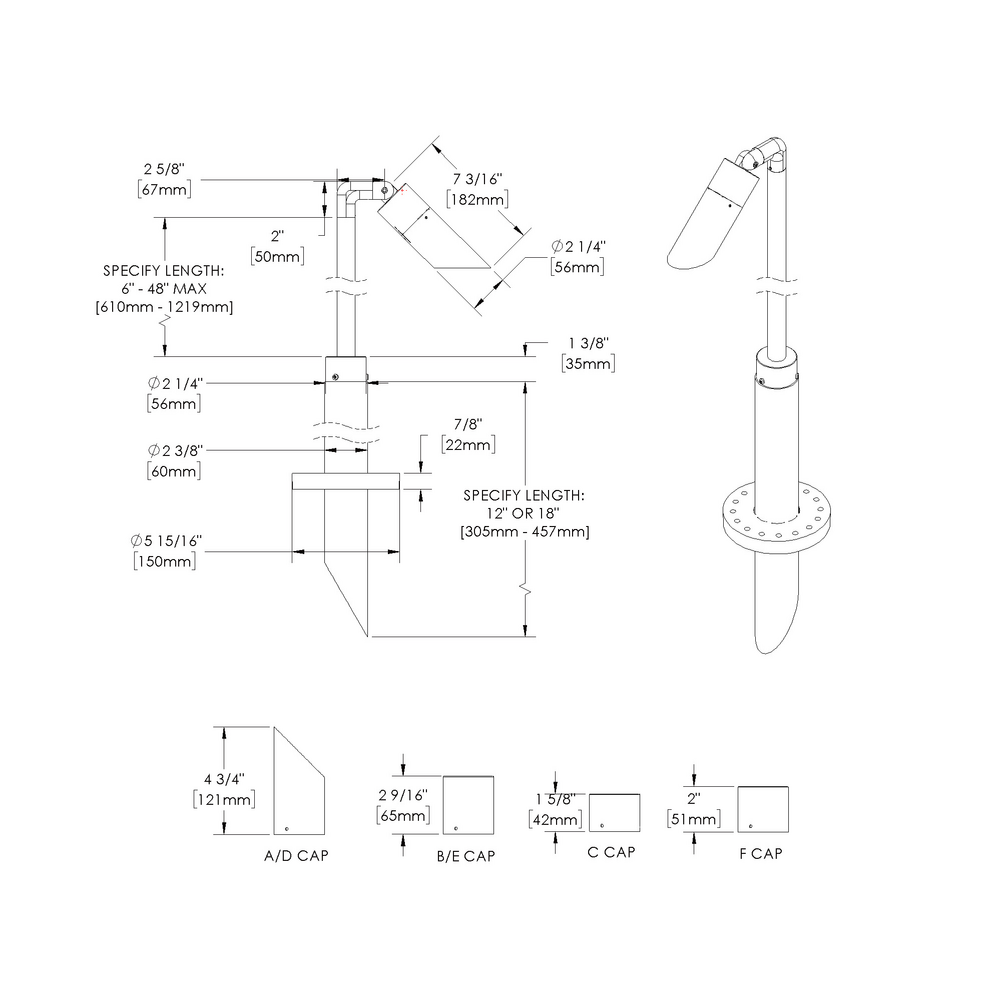 NITE STAR - Bollard - Low Voltage - Lamp MR16 Gu5.3 - Style L - Single - Pipe PI1 - 18
