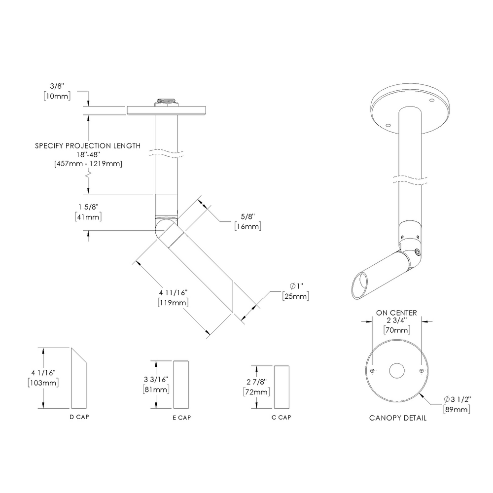 MINI MICRO - Ceiling Mount - Low Voltage - LED High-Power - Stem Mount - Single - Asymmetrical Optics