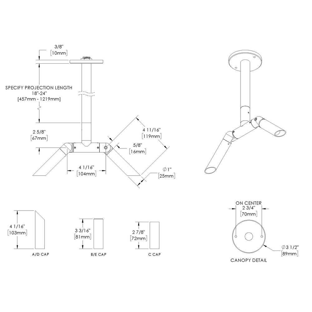 MINI MICRO - Ceiling Mount - Low Voltage - LED High-Power - Stem Mount - 2 Fixtures - Asymmetrical Optics