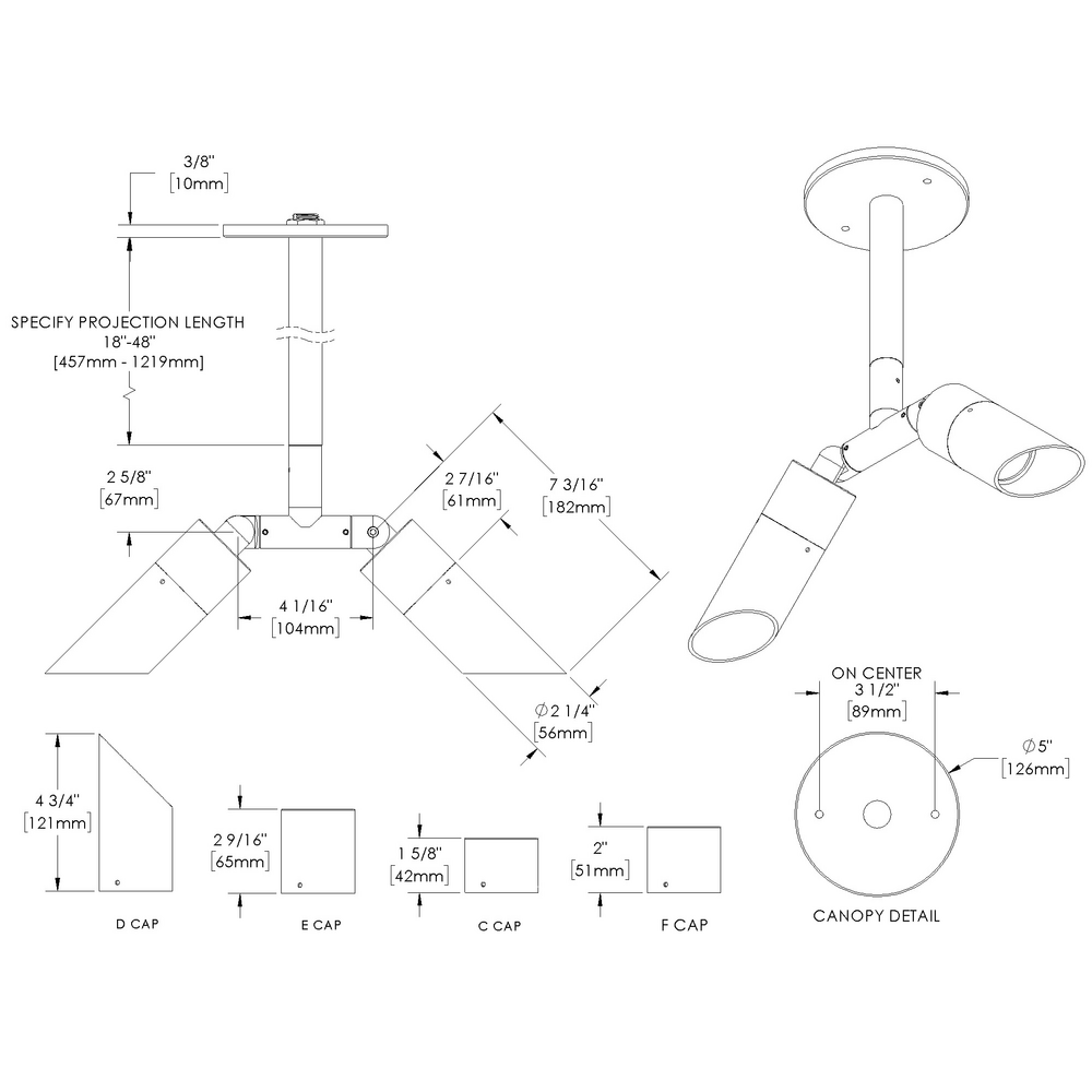 NITE STAR - Ceiling Mount - Low Voltage - Lamp MR16 Gu5.3 - Stem Mount - 2 Fixtures