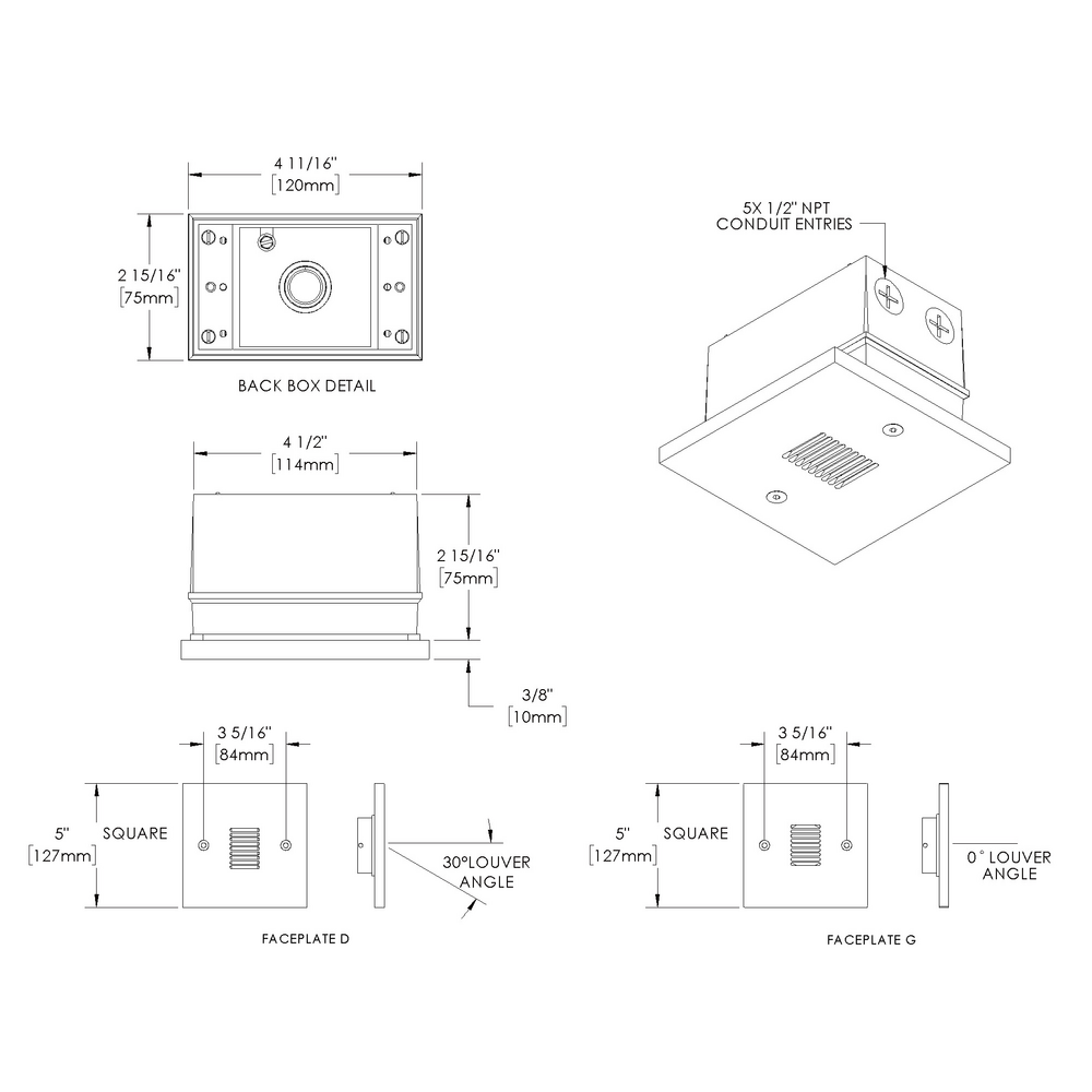 VERSA STAR - Ceiling Recessed - Low Voltage - LED High-Power - Square - Junction Box - Faceplate: Louvered