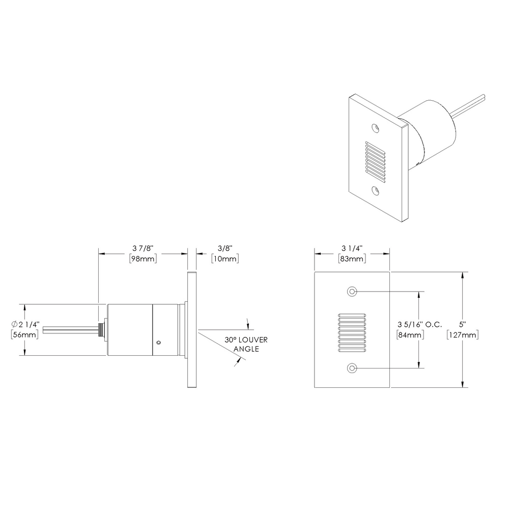 STEP STAR - Wall Recessed - Low Voltage - LED High-Power - Rectangular Vertical - Core Drill - Faceplate: Louvered - Pattern D
