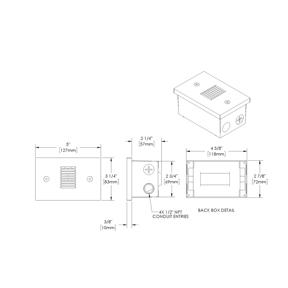 STEP STAR - Wall Recessed - Low Voltage - LED High-Power - Rectangular Horizontal - Junction Box - Faceplate: Louvered - Pattern D