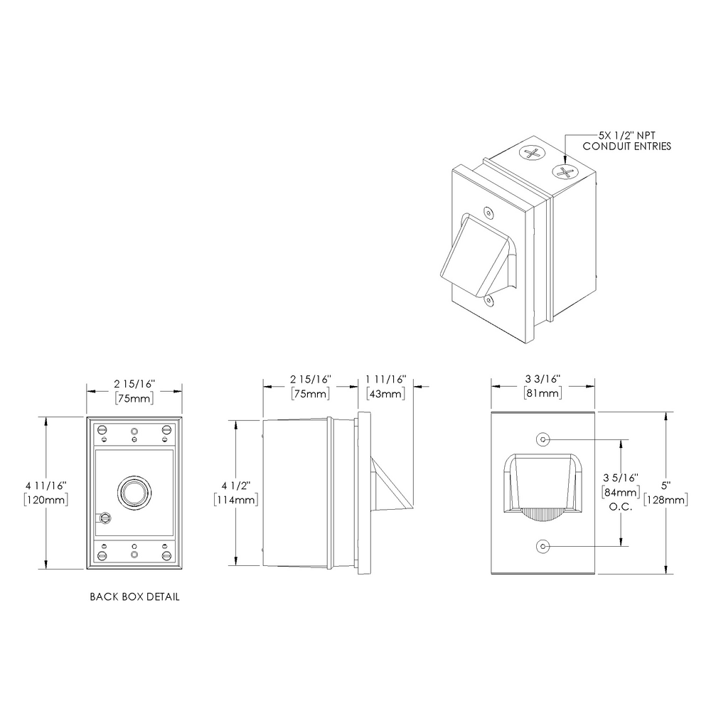 STEP STAR - Wall Recessed - Low Voltage - LED High-Power - Rectangular Vertical - Junction Box - Faceplate: Visor